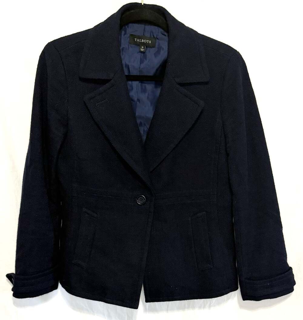 Talbots Women's Navy Single-Breasted Lined Blazer Jacket Long Sleeve Size 10